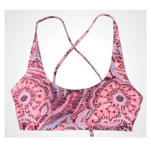 Lavish Pink Geometric Print Women's Bralette Criss Cross Bikini Swim Top L NWT